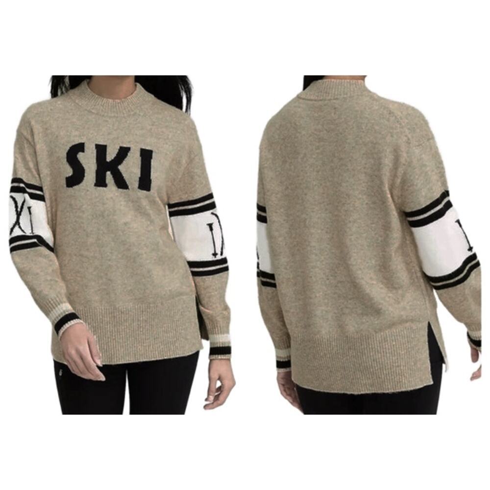 Lou & Grey Women's SKI Sweater Skis/Poles Sleeves Ribbed Cuffs/Hem Crew Apre Ski